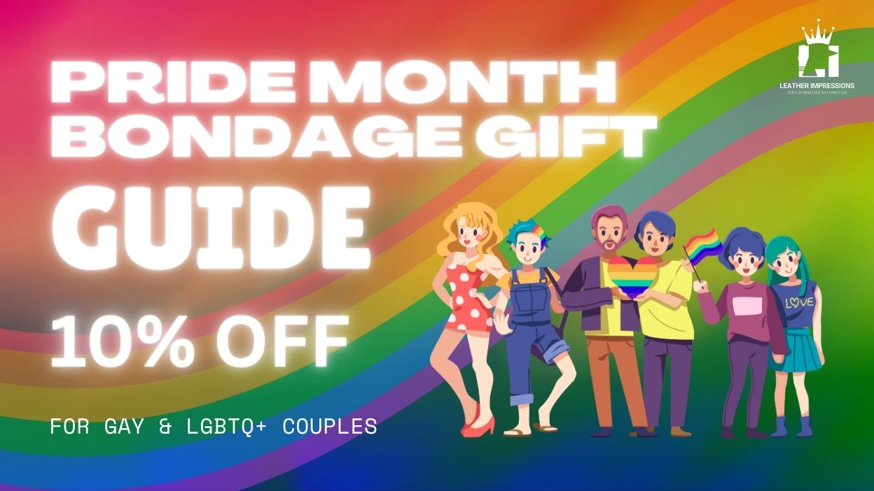 Pride month bondage gift guide for gay and couples lgbtq illustration on rainbow background