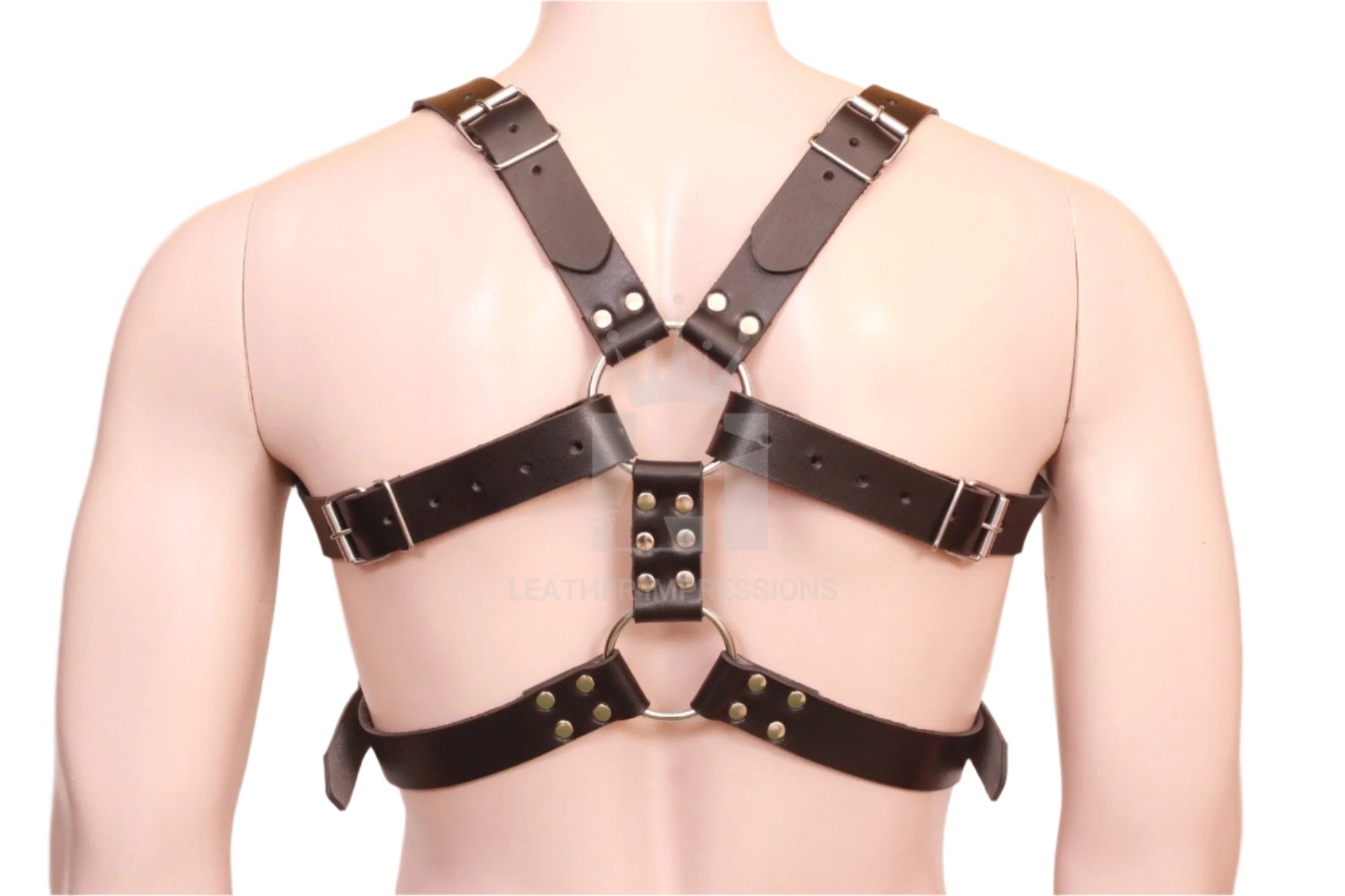 Model wear Leather Mens Harness - backside image