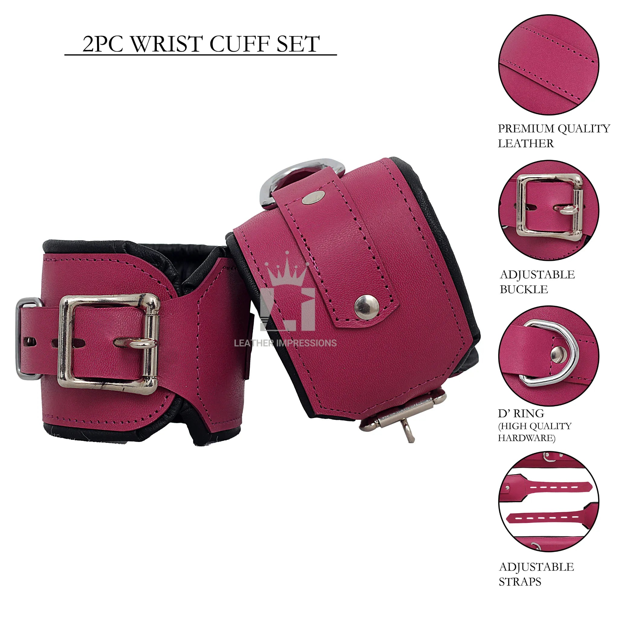 purple leather bondage set, full body leather restraints, wrist ankle thigh neck bondage gear, cowhide BDSM restraints, padded leather cuffs with D-rings, adjustable bondage cuff set, purple BDSM accessories, luxury leather bondage kit