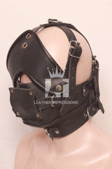 leather bondage muzzle, bondage muzzle, bdsm muzzle