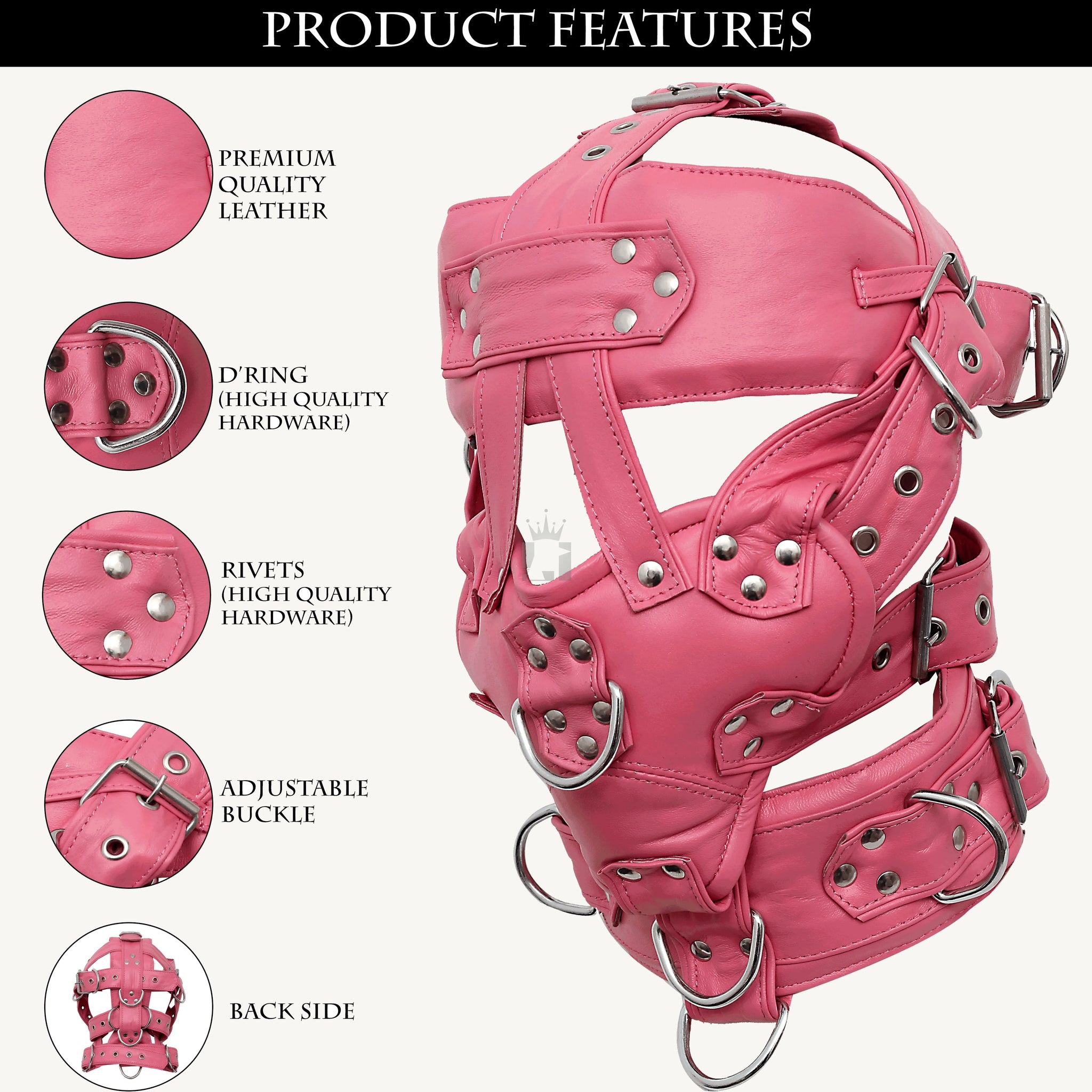 Leather bondage muzzle, bdsm muzzle, black bondage muzzle