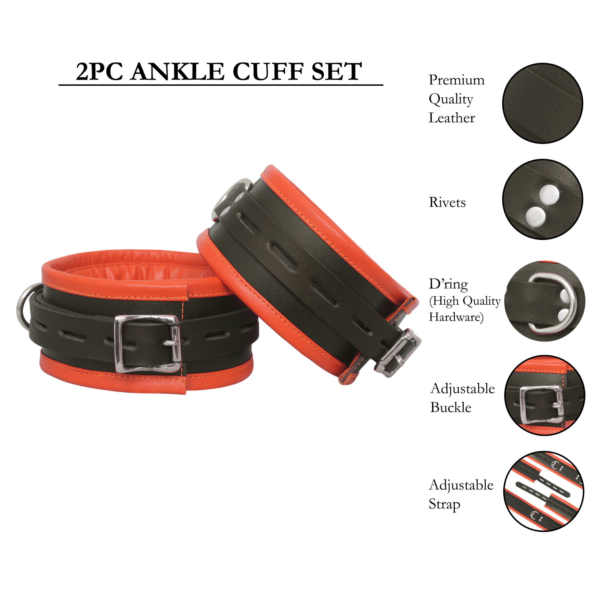 7 piece leather bondage set, full body leather restraints, genuine leather BDSM cuffs, leather bondage handcuffs and collar set, premium BDSM restraint gear, padded leather bondage restraints