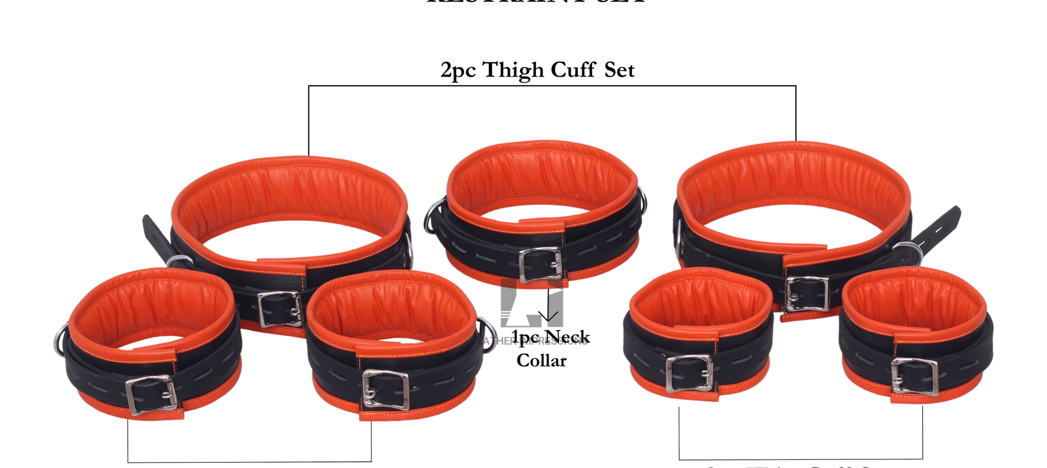 7 piece leather bondage set, full body leather restraints, genuine leather BDSM cuffs, leather bondage handcuffs and collar set, premium BDSM restraint gear, padded leather bondage restraints