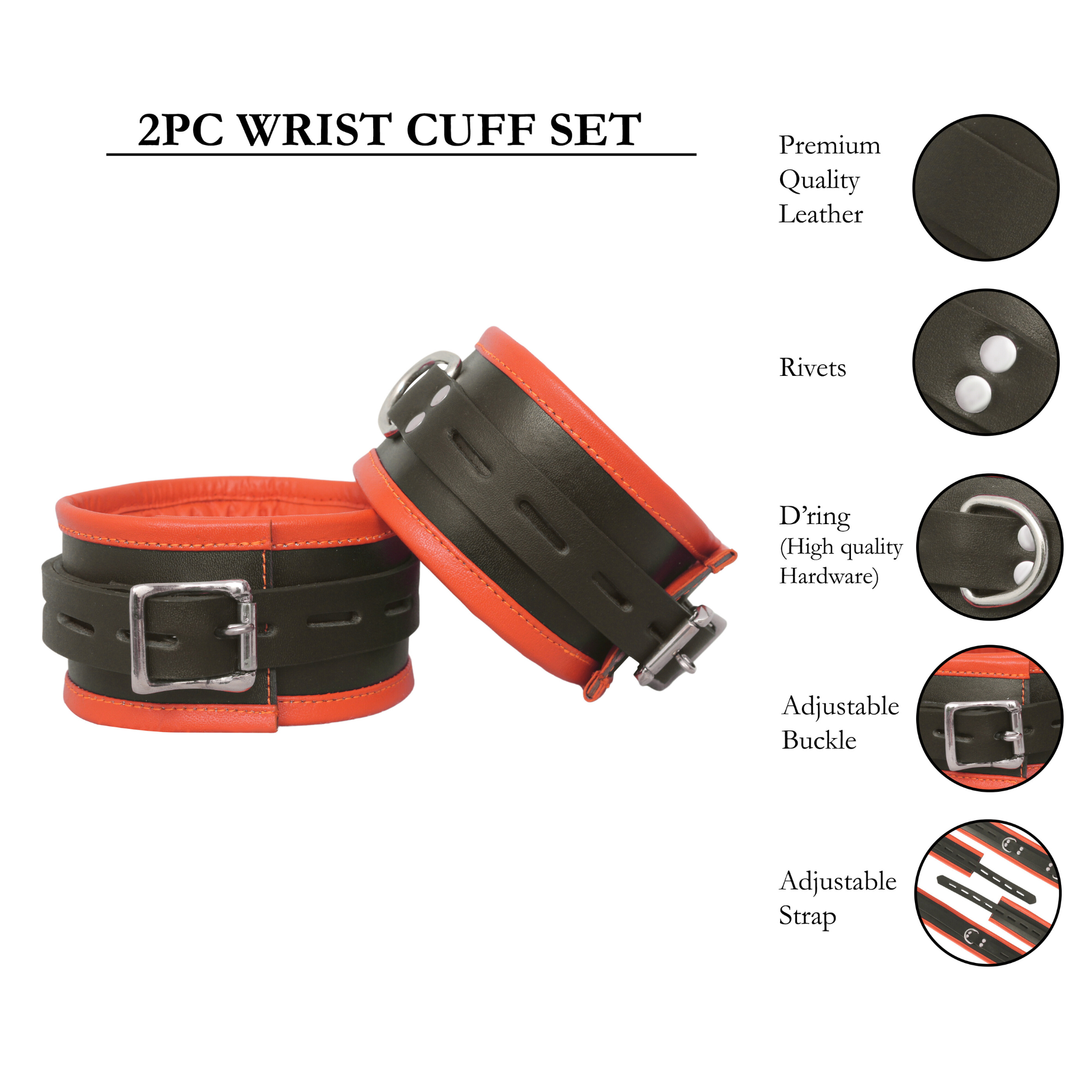 7 piece leather bondage set, full body leather restraints, genuine leather BDSM cuffs, leather bondage handcuffs and collar set, premium BDSM restraint gear, padded leather bondage restraints