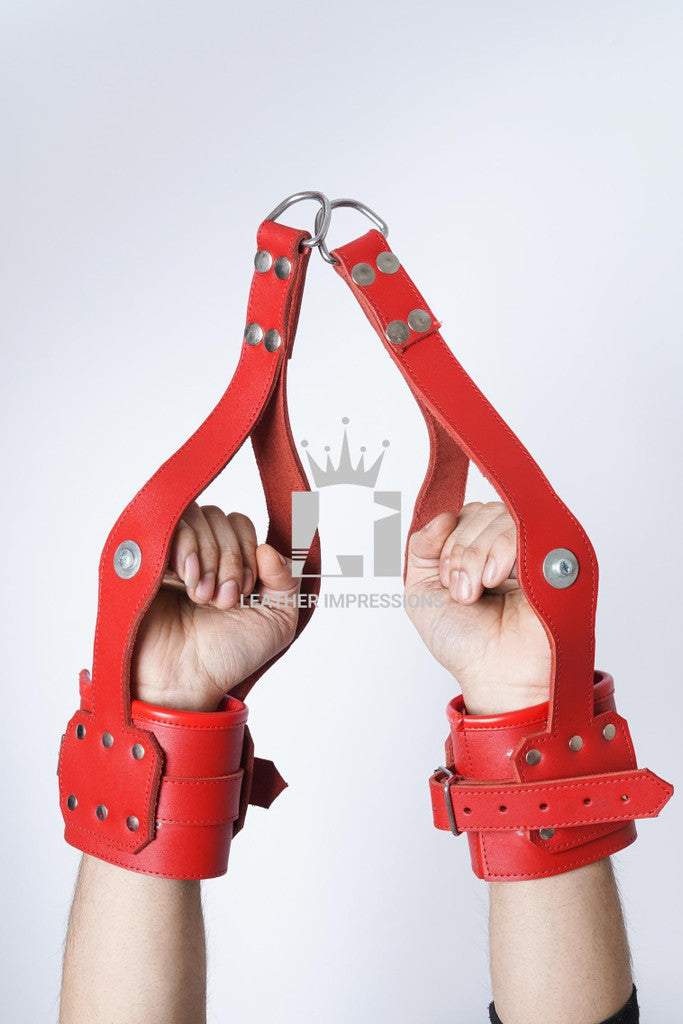 leather suspension cuffs, red suspension cuffs