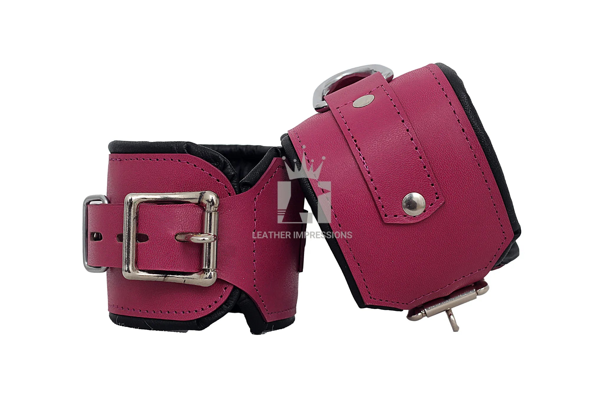 purple leather bondage set, full body leather restraints, wrist ankle thigh neck bondage gear, cowhide BDSM restraints, padded leather cuffs with D-rings, adjustable bondage cuff set, purple BDSM accessories, luxury leather bondage kit