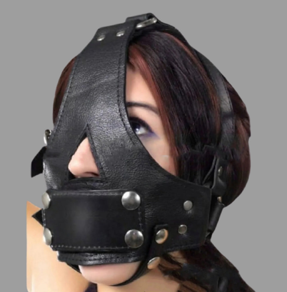 leather muzzle, bondage muzzle, leather bondage muzzle