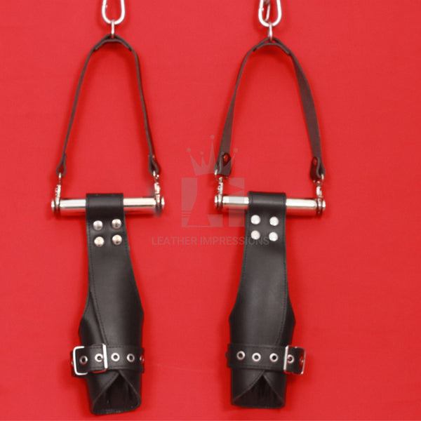 leather suspension cuffs, bondage suspension cuffs, black suspension cuffs