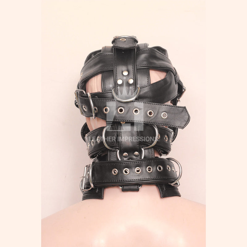 Leather bondage muzzle, bdsm muzzle, black bondage muzzle
