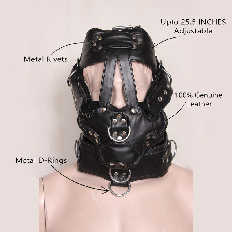 Leather bondage muzzle, bdsm muzzle, black bondage muzzle
