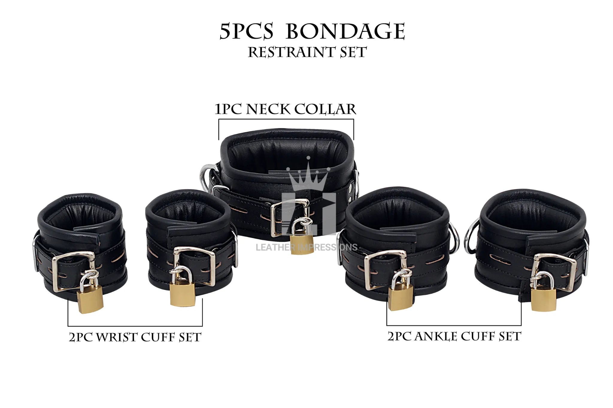 bdsm restraints, leather handcuffs, 7 piece bondage set, genuine leather cuffs, bondage gear, thigh cuffs bdsm