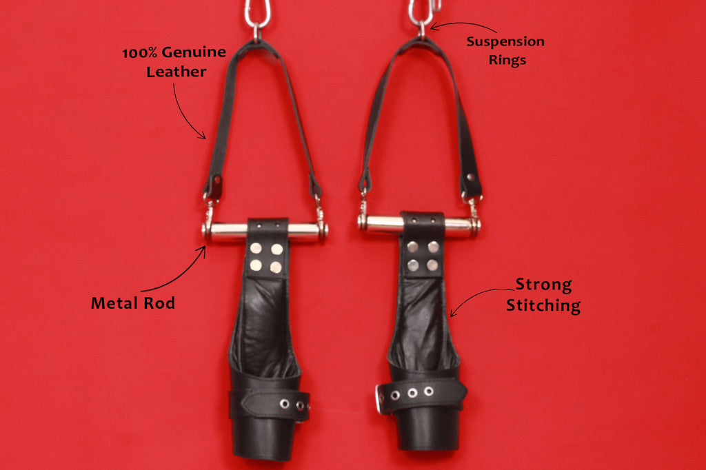 suspension cuffs, bdsm suspension cuffs, bondage suspension cuffs, ankle suspension cuffs, leather suspension bondage, leather suspension cuffs, suspension restraints, suspension wrist cuffs, suspension cuff, wrist suspension cuffs, suspension ankle cuffs
