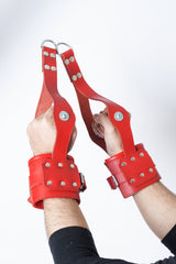 leather suspension cuffs, red suspension cuffs