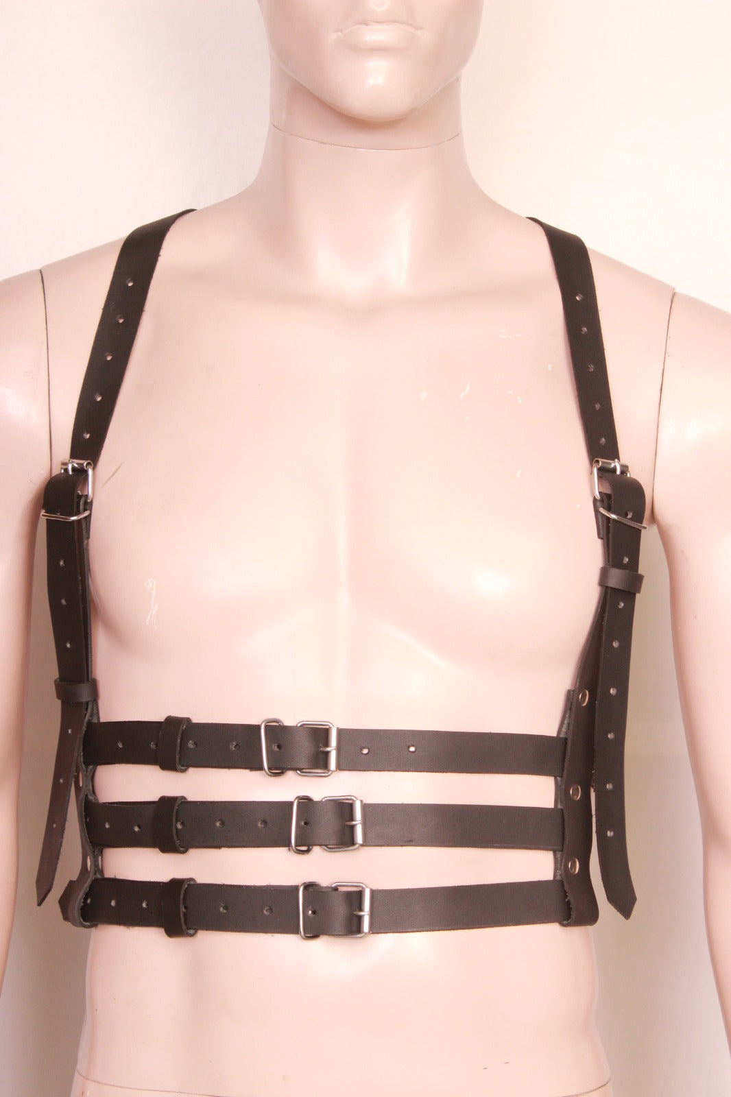Front view image of model wearing Leather Belt Harness
