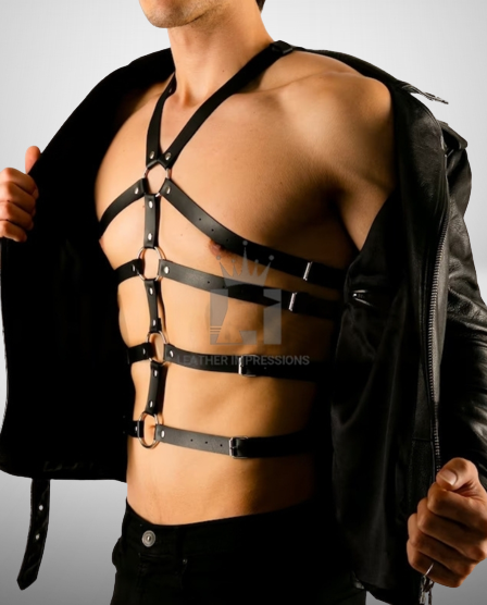 image of model wearing Belt Harness Leather under shirt 