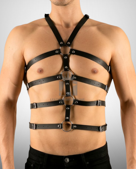 Fornt view image of model wearing Belt Harness Leather