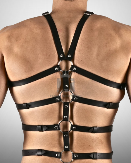 Backside view image of model wearing Belt Harness Leather
