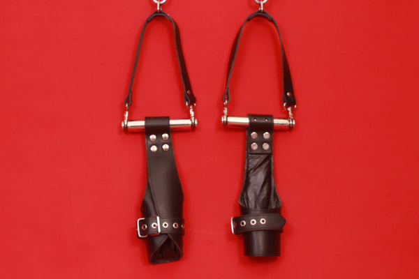 leather suspension cuffs, bondage suspension cuffs, black suspension cuffs