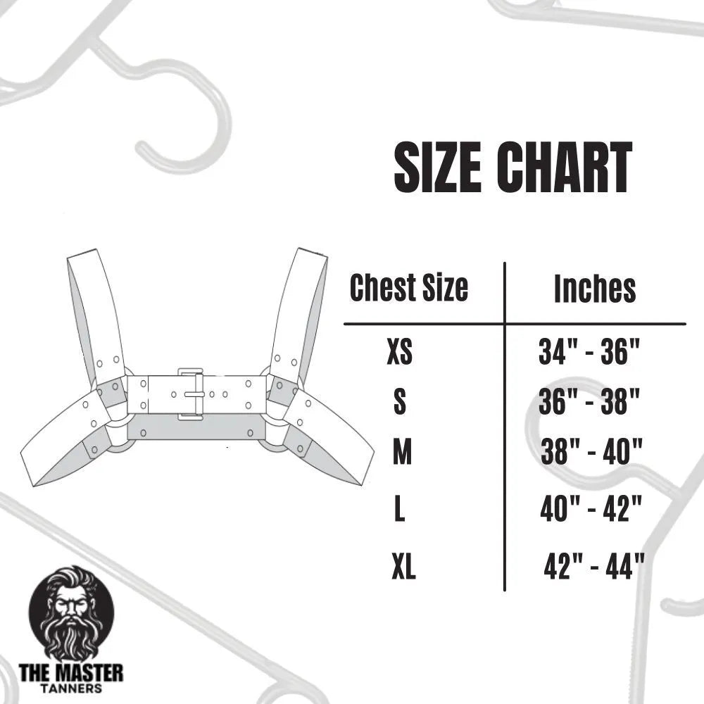 Size chart of mens leather harness