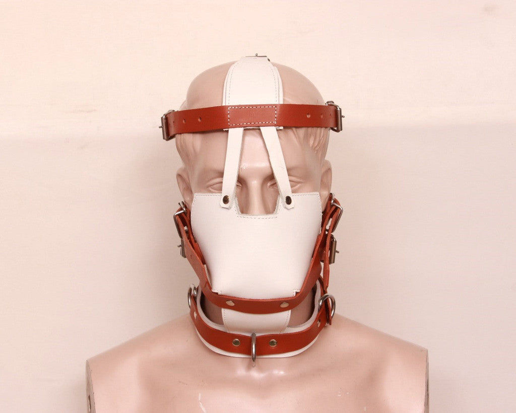 leather bondage muzzle, bondage muzzle, bdsm muzzle