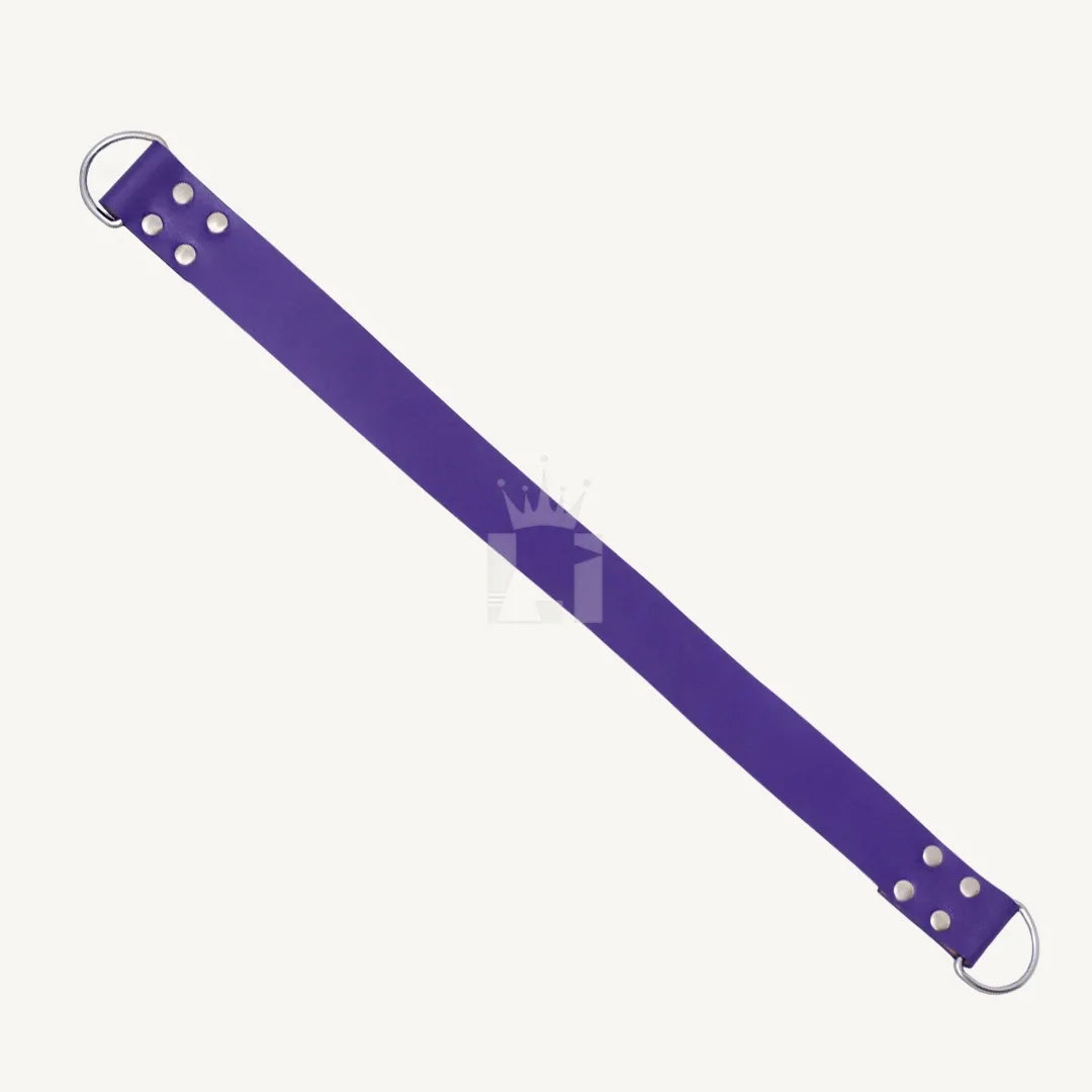Single extended purple leather strap with riveted D-rings on both ends for sling support.