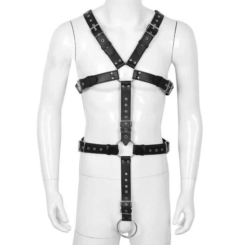 Mens Harness with Cock Ring, mens harness leather,  Gay Bondage Harness 