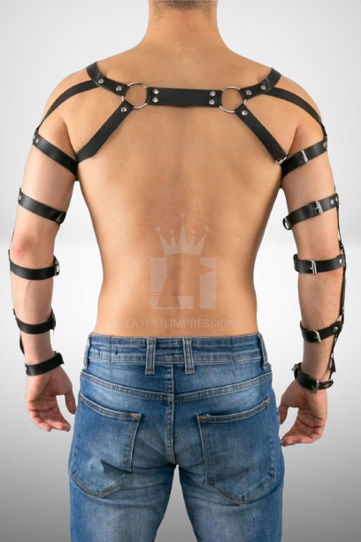 Image of model wear Men's Leather Harness Fashion - Back view
