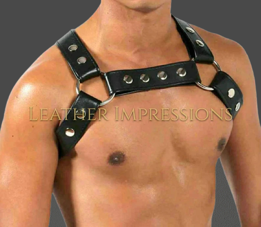 Model wear a Gay Leather Harness - front image