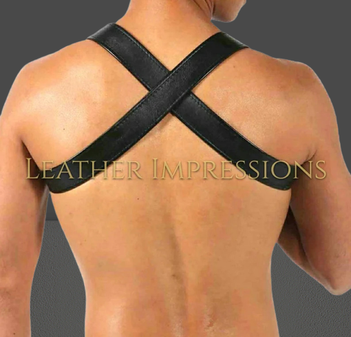 Model wear a Gay Leather Harness - backside image