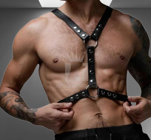 Front image of Model wearing Men’s Chest Harness for photoshoot