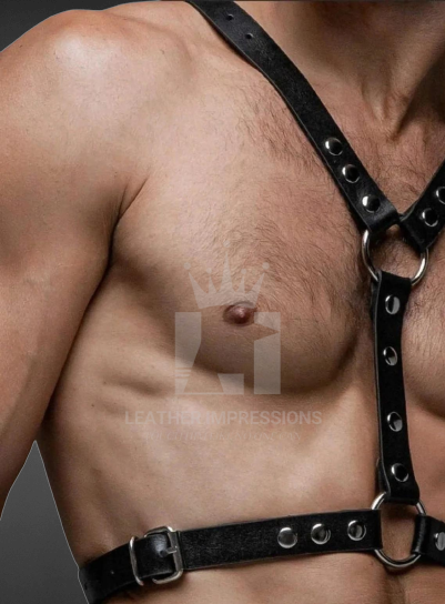 Closeup image of Model wearing Men’s Chest Harness