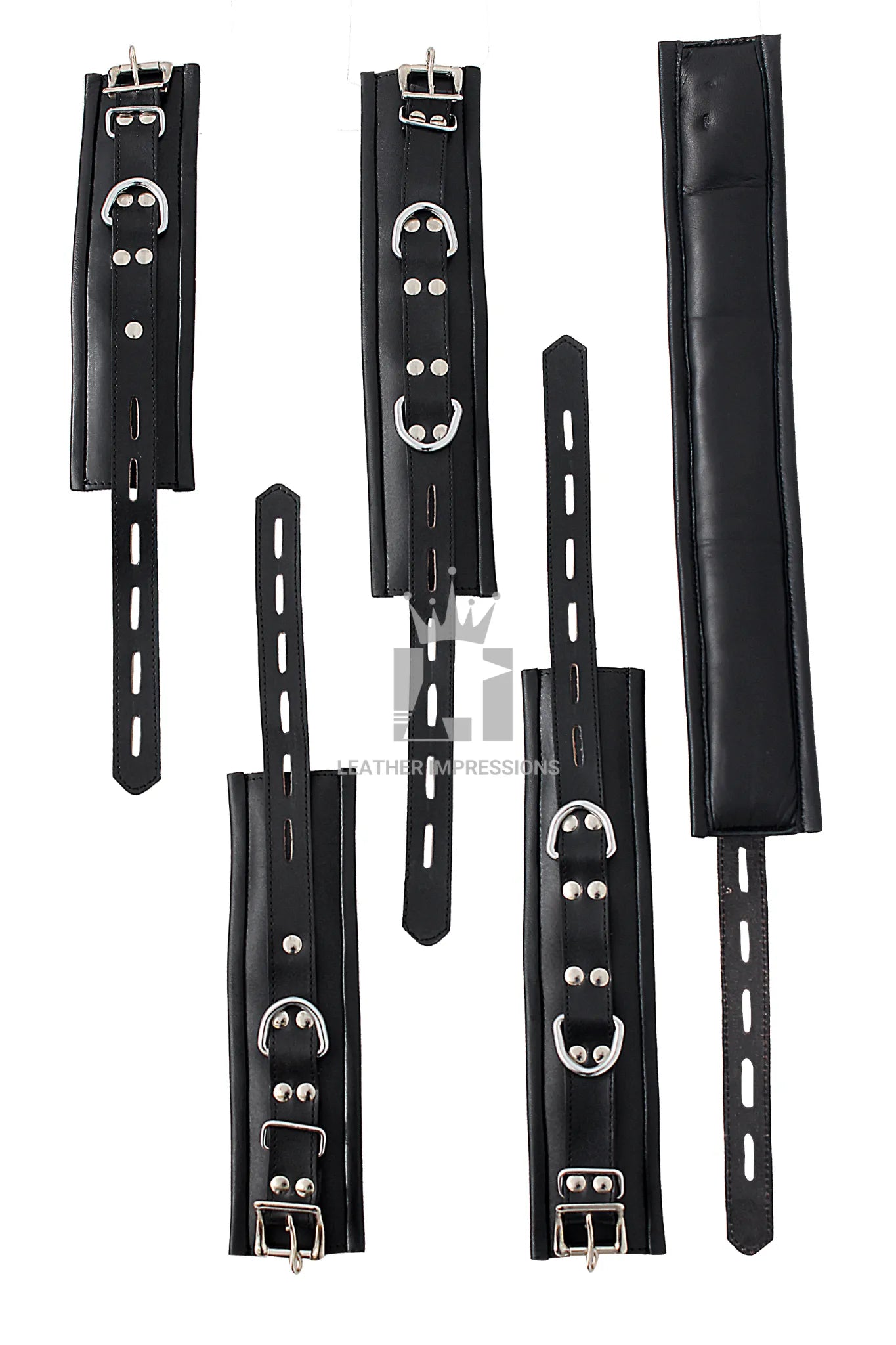 bdsm restraints, leather handcuffs, 7 piece bondage set, genuine leather cuffs, bondage gear, thigh cuffs bdsm