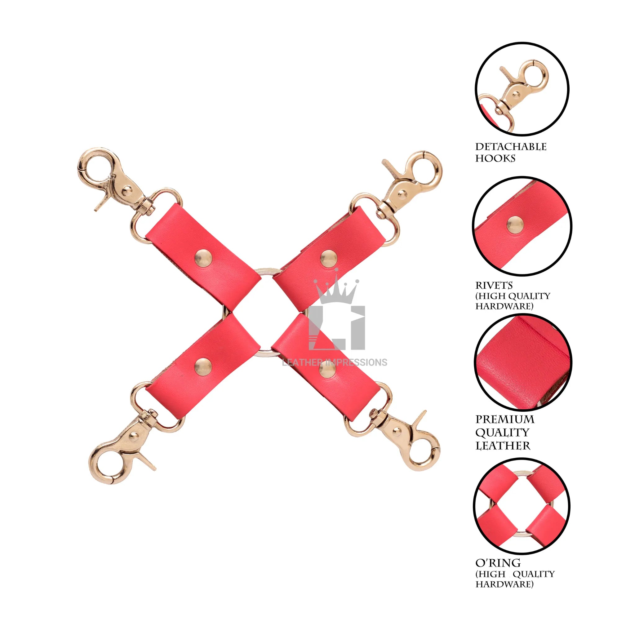 leather BDSM hogtie connector,4-point leather hogtie restraint, genuine leather bondage hogtie, BDSM hogtie strap with O-ring, cowhide leather bondage connector