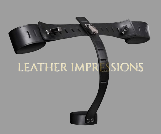 Waist to Ball Cuffs, Leather Waist Balls Cuffs, Black Cuffs, Leather Balls Cuffs, Leather Handcuffs