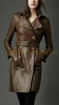 Noora Brown Leather Trench Coat For Women , Brown Leather Trench Coat , Leather Trench Coat
