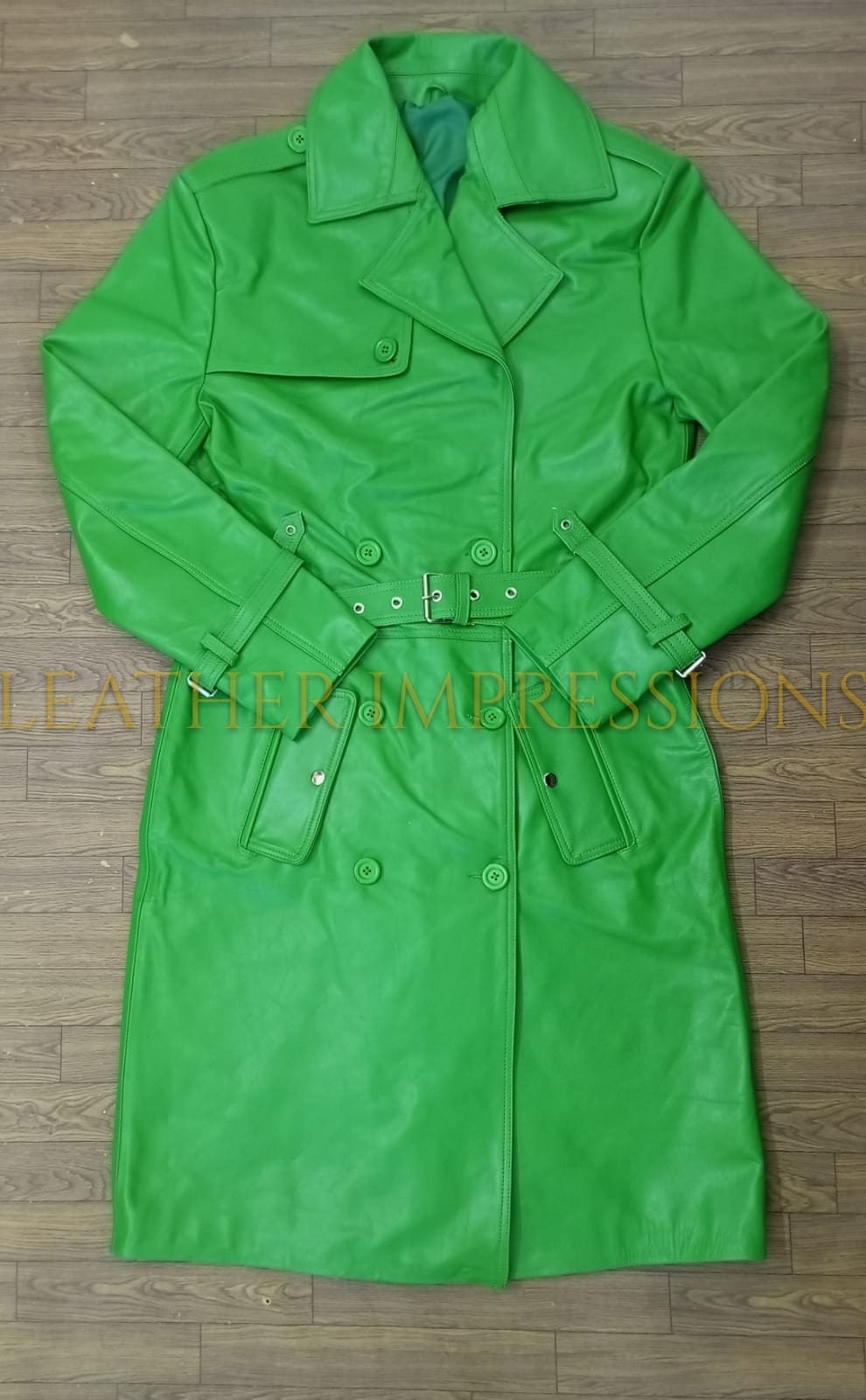Mens Green Leather Trench Coat, Leather Trench Coat, Trench Coat
