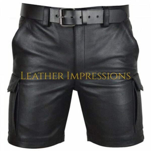 mens leather shorts, leather cargo shorts