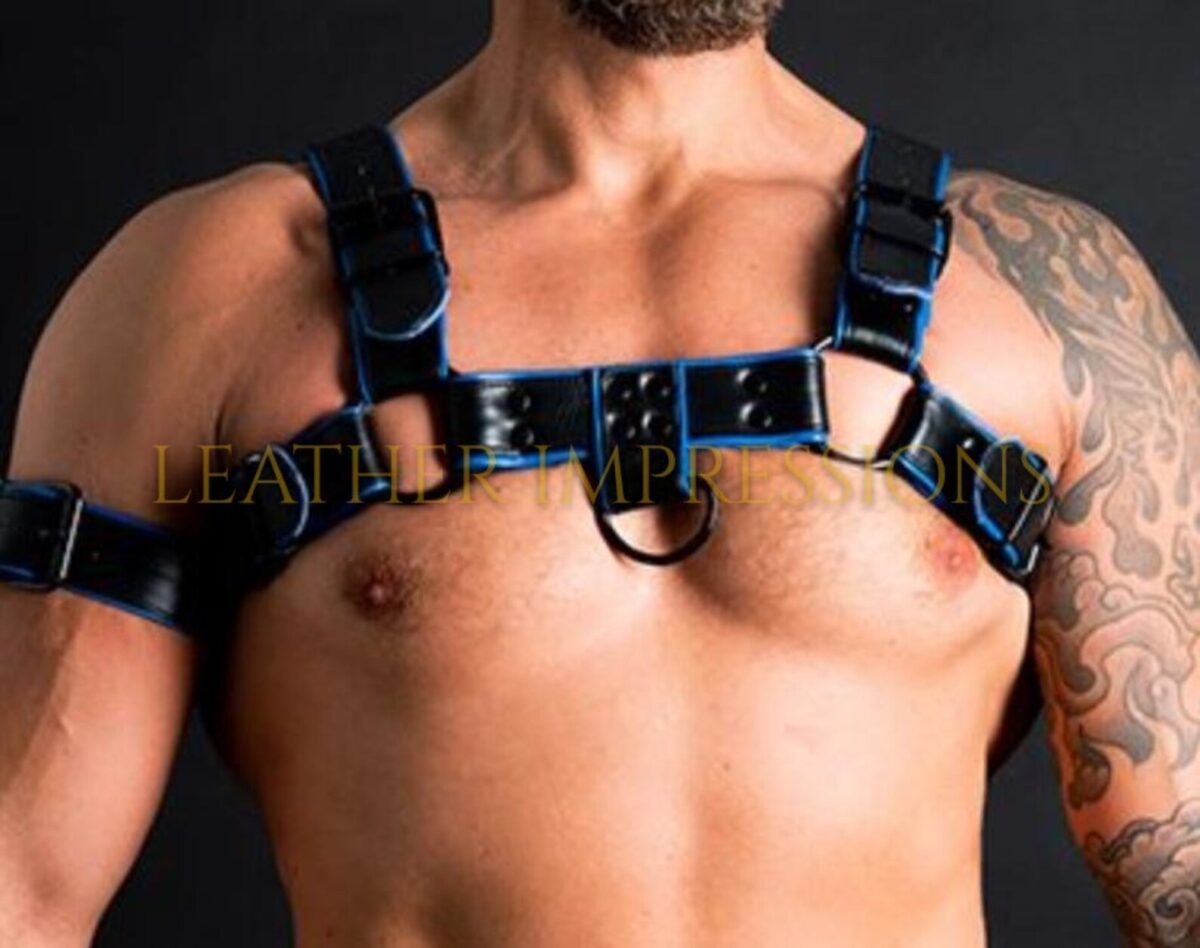 leather bondage gay harness, men's leather chest harness, bondage leather harness